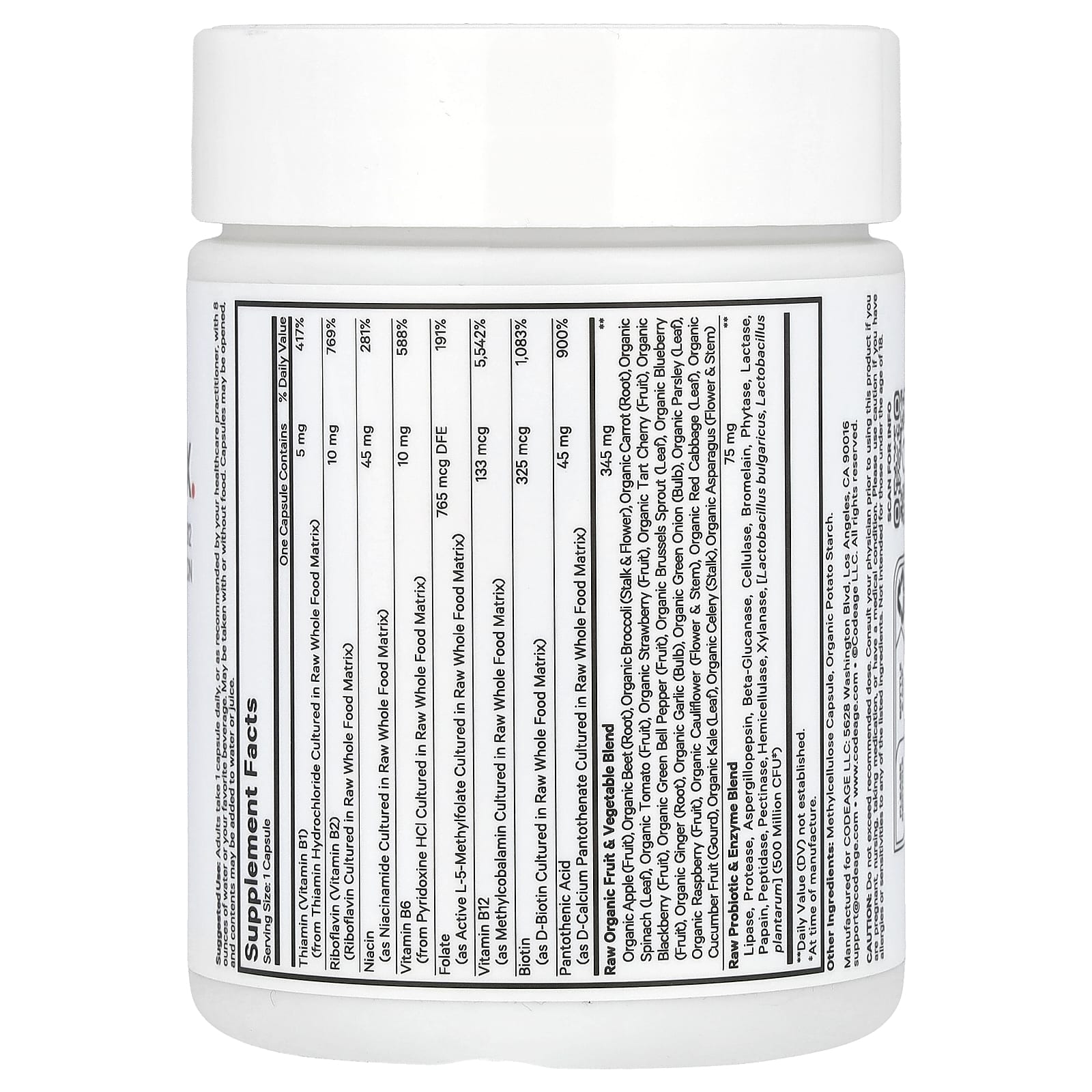 Codeage, Raw Vitamin B-Complex, 60 Vegetable Capsules