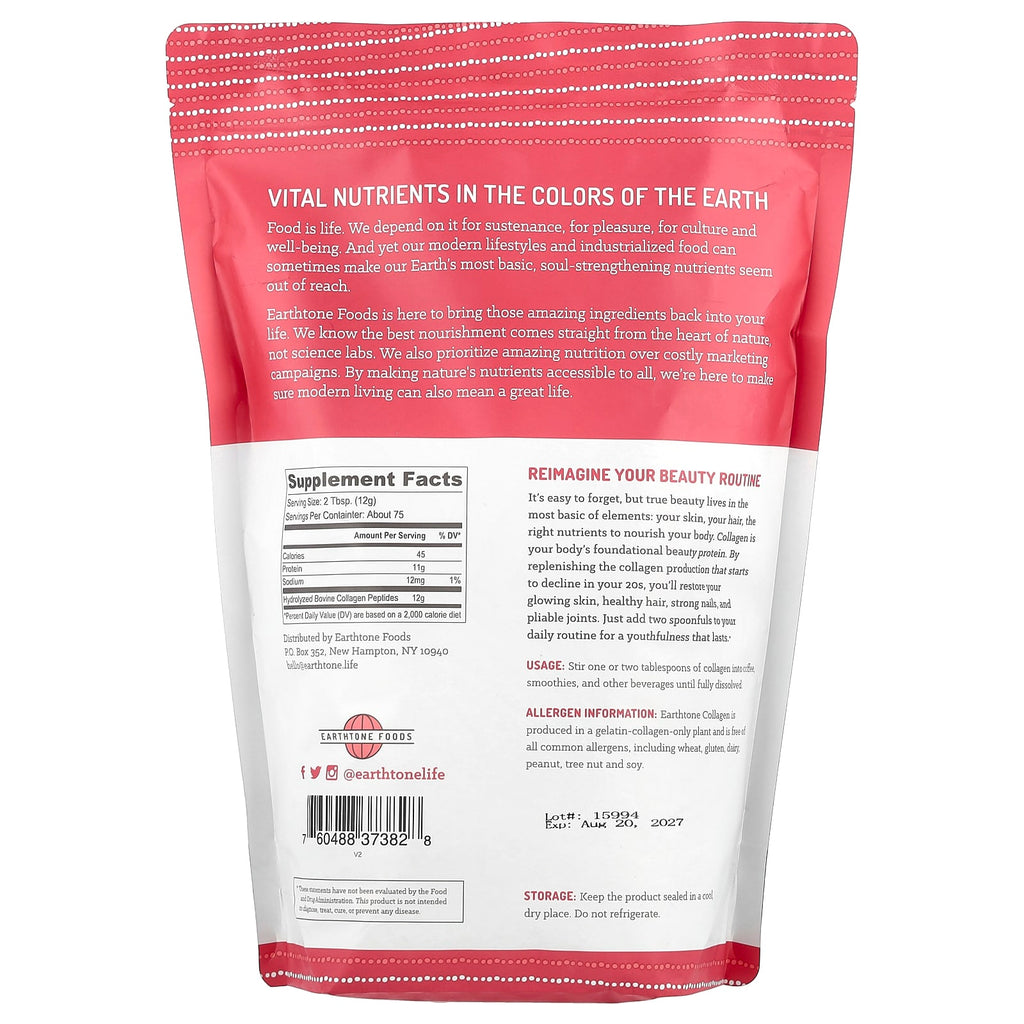 Earthtone Foods, Grass Fed Collagen Peptides, 32 oz (907 g)