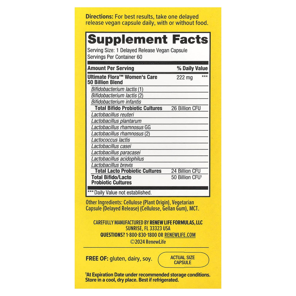 Renew Life, Ultimate Flora™ Probiotic, Women's Vaginal Care , 50 Billion CFU, 60 Delayed Release Vegan Capsules