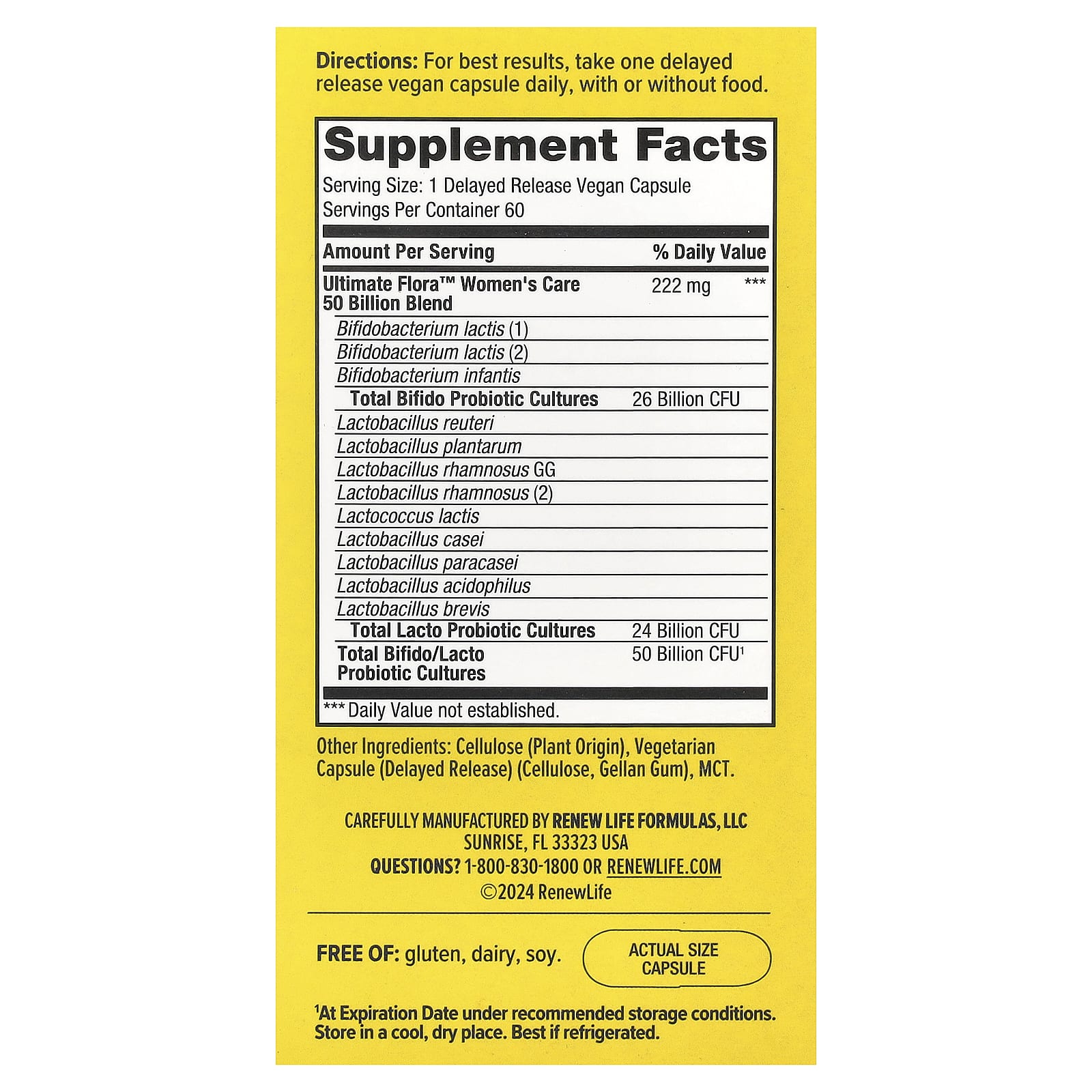 Renew Life, Ultimate Flora™ Probiotic, Women's Vaginal Care , 50 Billion CFU, 60 Delayed Release Vegan Capsules
