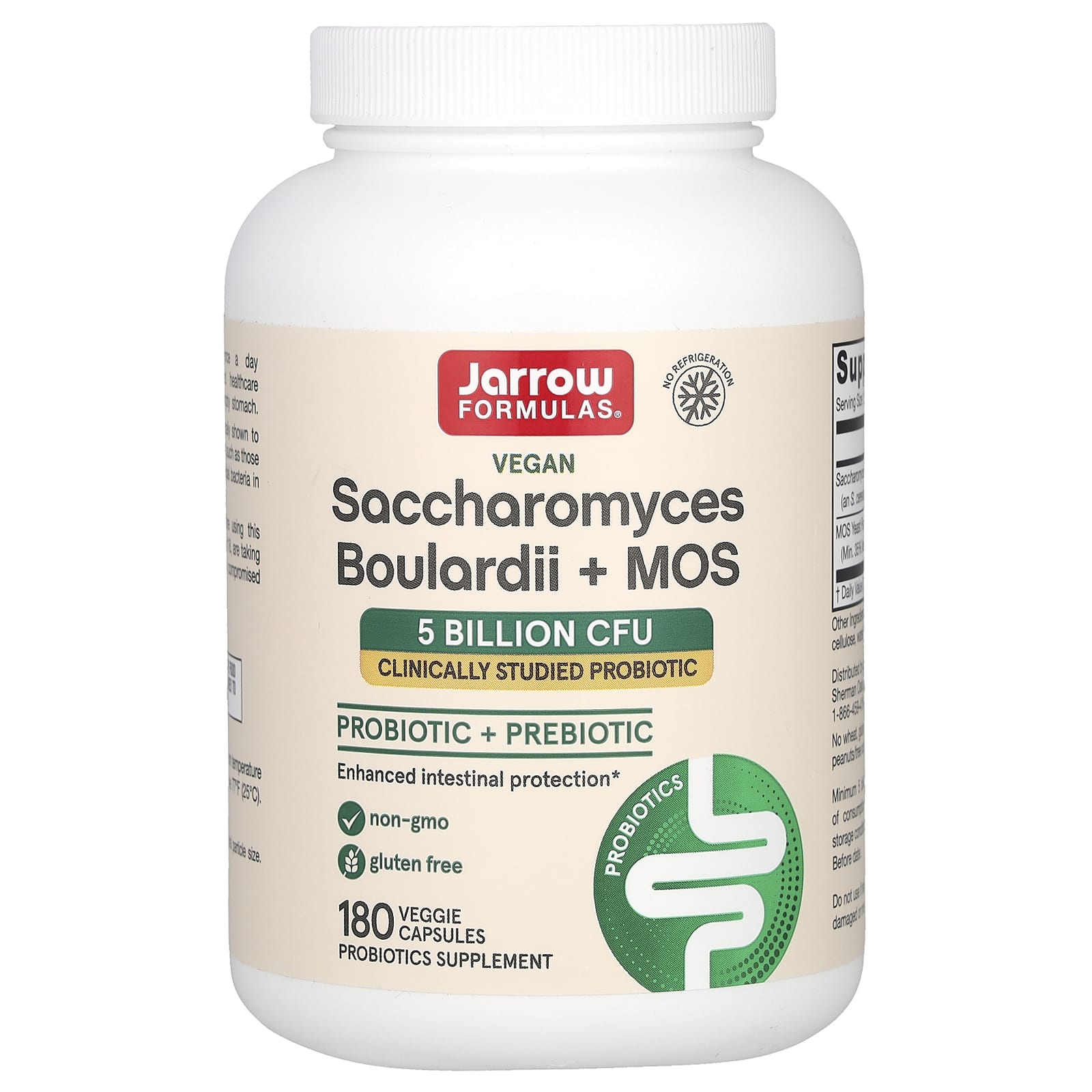Jarrow Formulas, Vegan Saccharomyces Boulardii + MOS, 5 Billion CFU, 180 Veggie Capsules