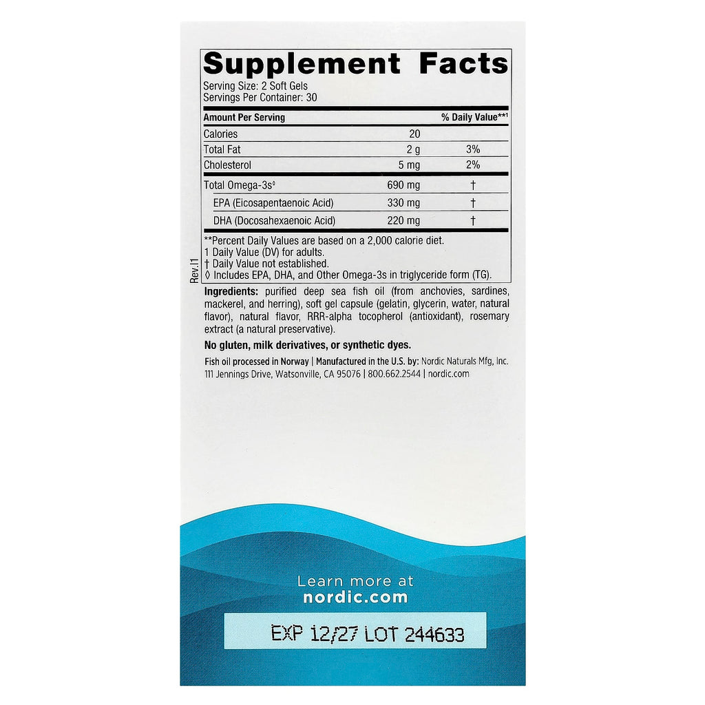 Nordic Naturals, Omega-3, Lemon, 60 Soft Gels (345 mg per Soft Gel)