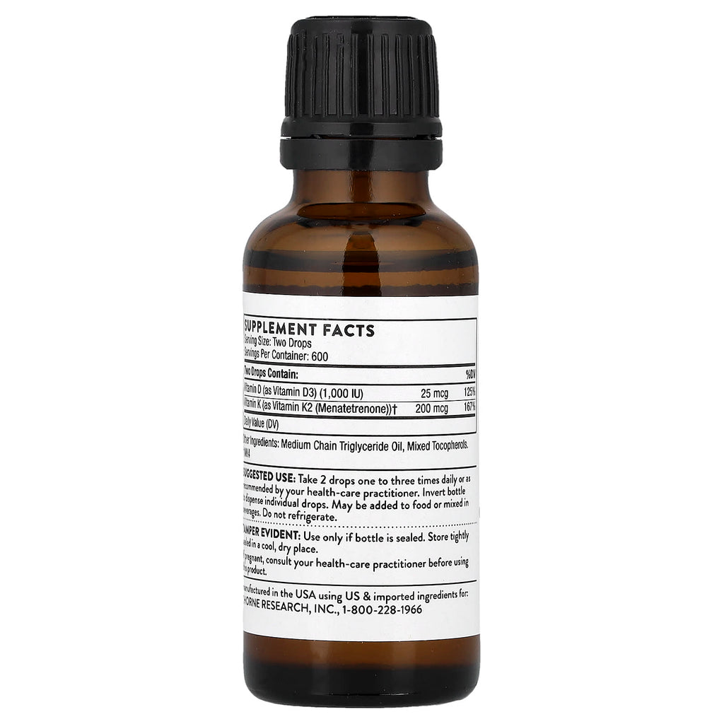 Thorne, Vitamin D + K2, 1 fl oz (30 ml)