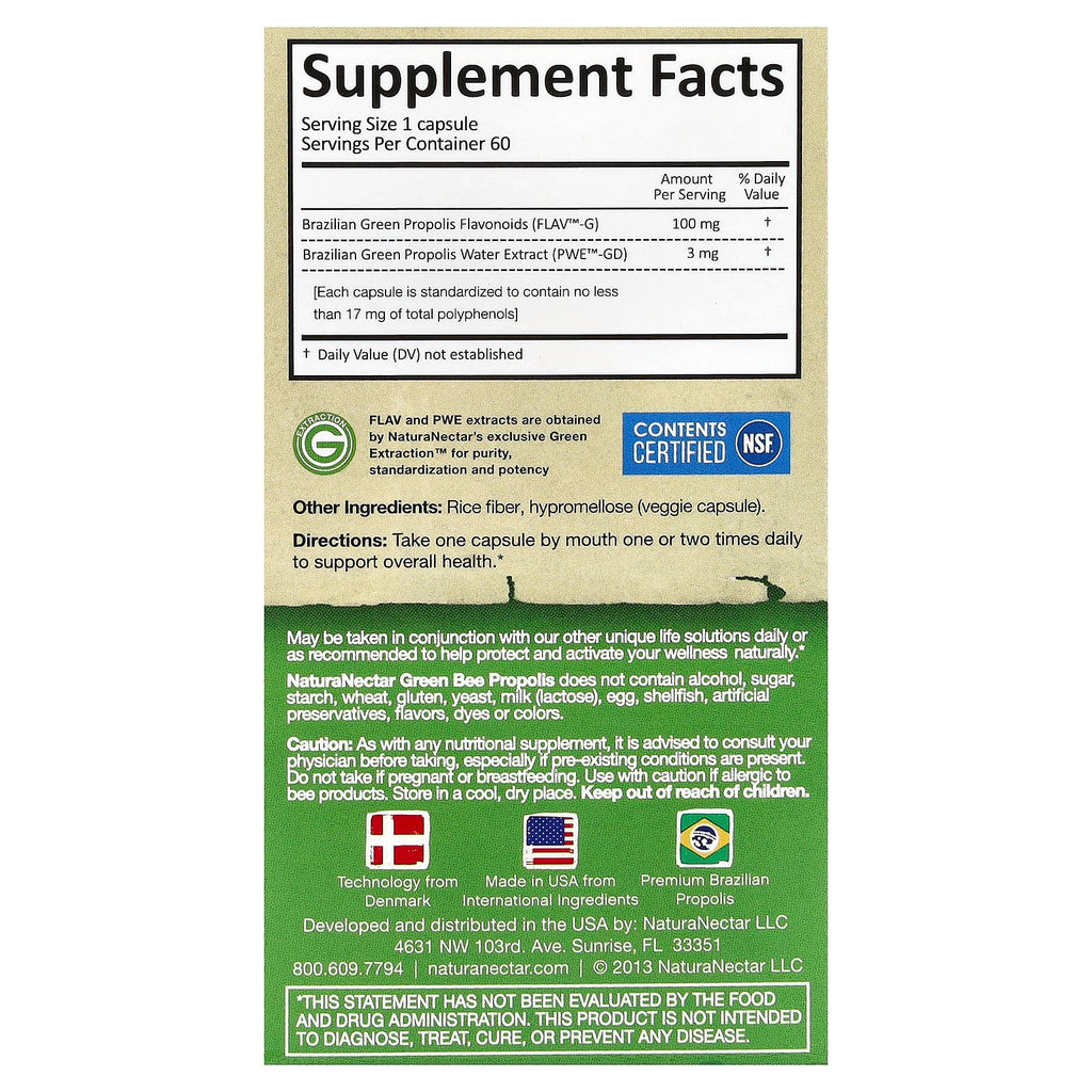 NaturaNectar, Green Bee Propolis, 60 Vegetable Capsules
