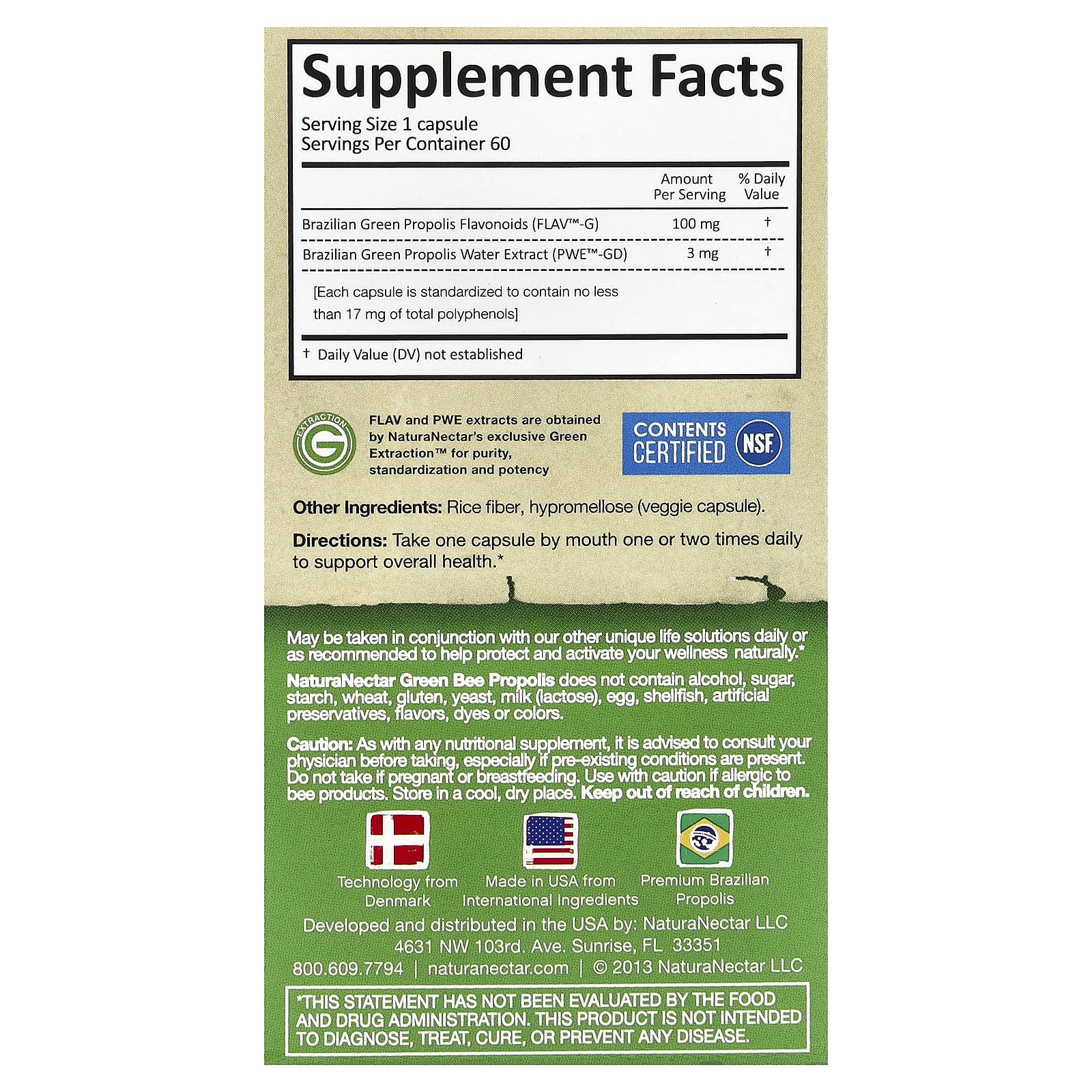 NaturaNectar, Green Bee Propolis, 60 Vegetable Capsules