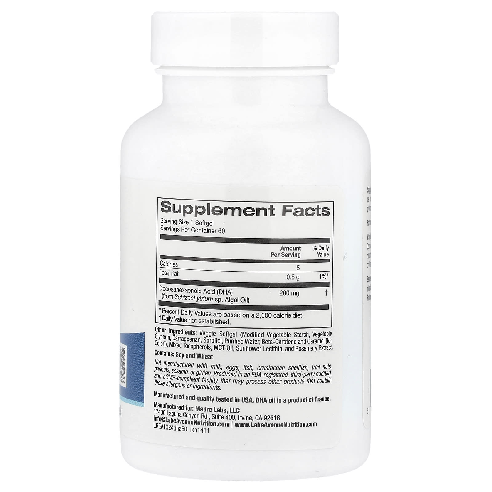 Lake Avenue Nutrition, DHA from Marine Algae, 200 mg, 60 Veggie Softgels