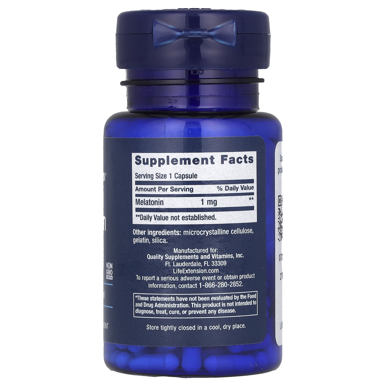 Life Extension, Melatonin, 1 mg, 60 Capsules