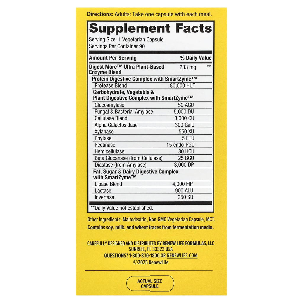 Renew Life, DigestMore™ Ultra, Plant Based Enzymes, 90 Vegetarian Capsules