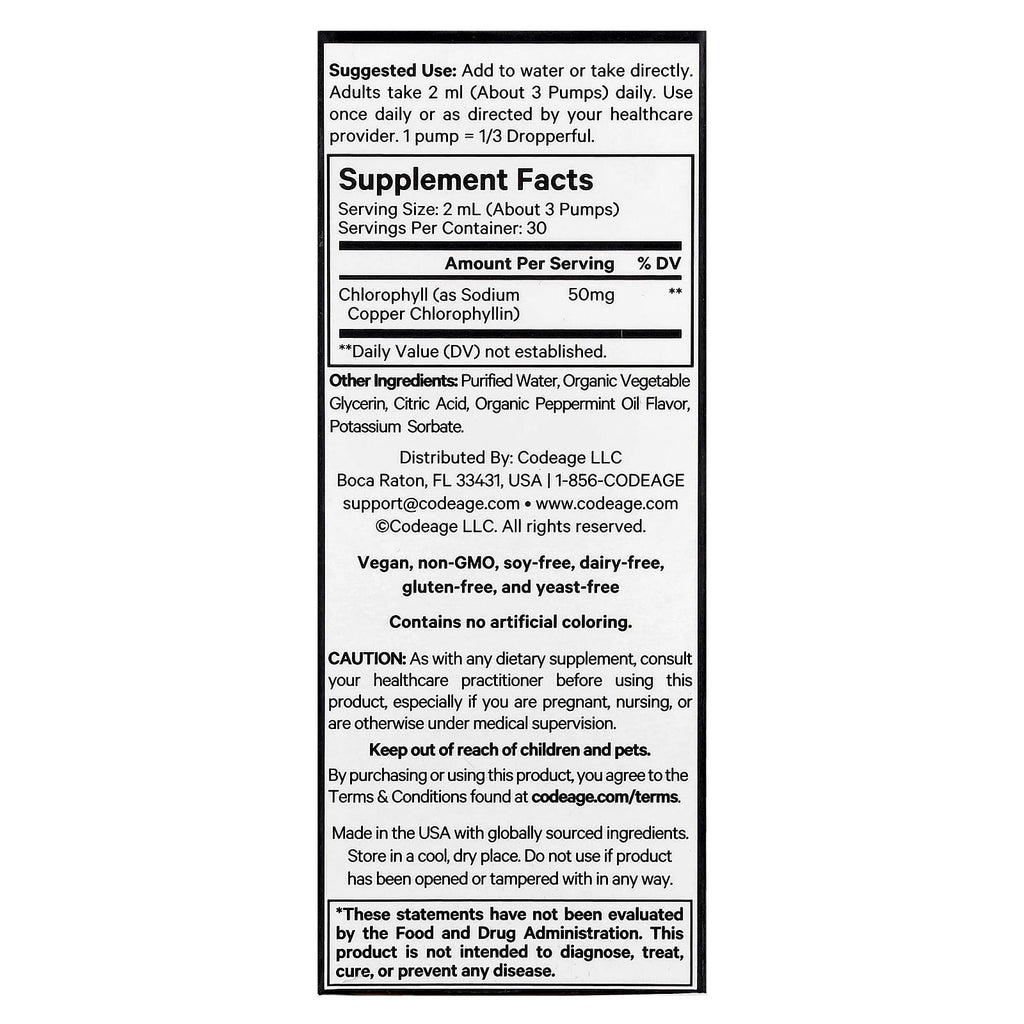 Codeage, Chlorophyll Liquid Drops, Peppermint, 2 fl oz (60 ml)