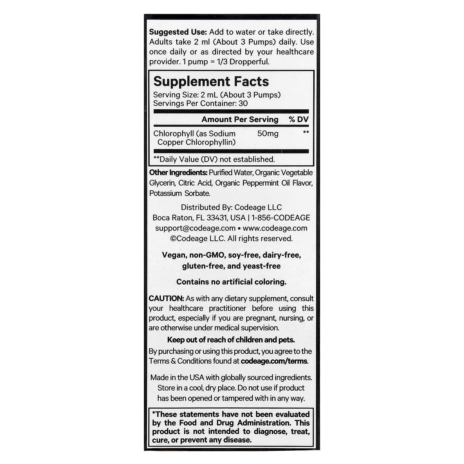 Codeage, Chlorophyll Liquid Drops, Peppermint, 2 fl oz (60 ml)