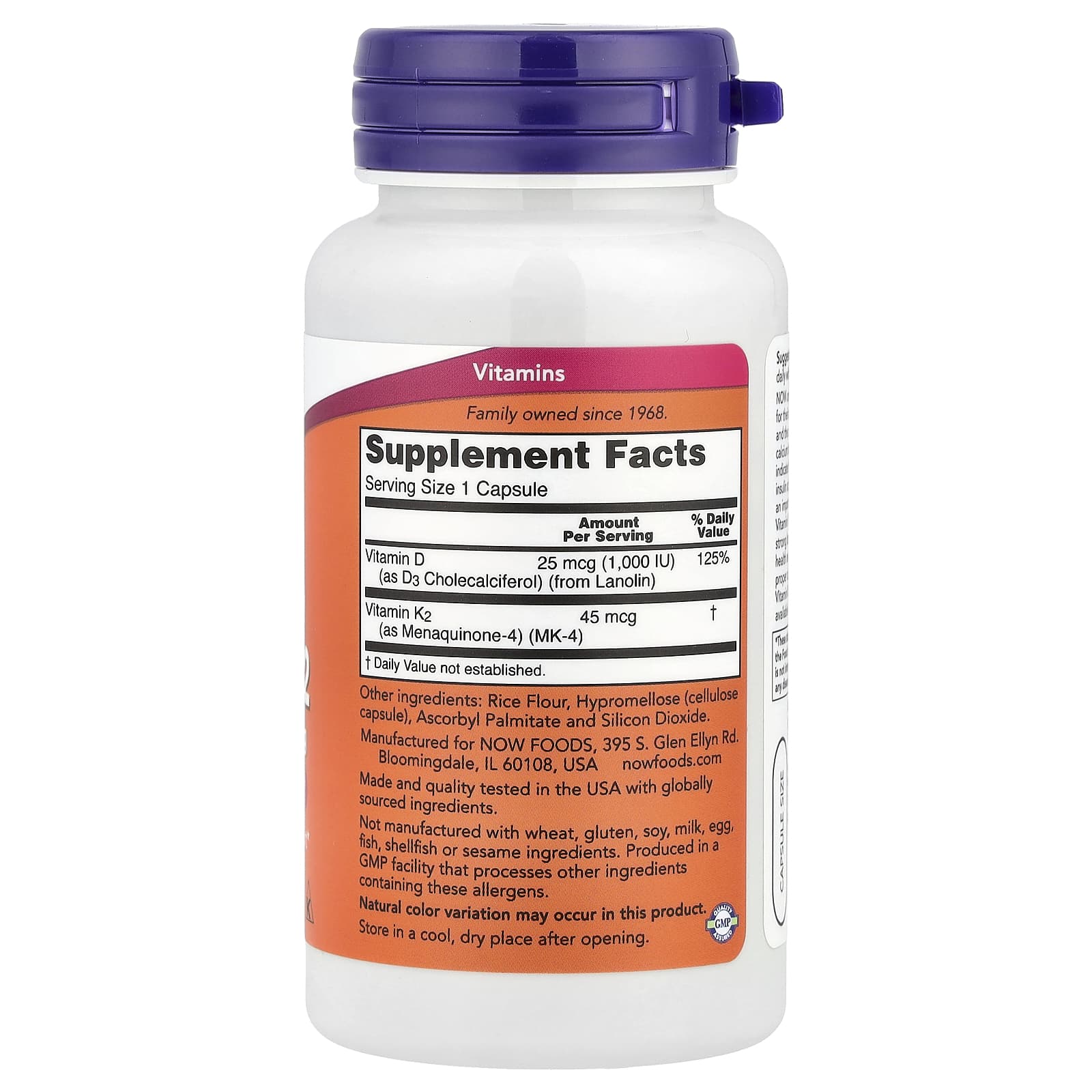 NOW Foods, Vitamin D-3 & K-2, 120 Capsules