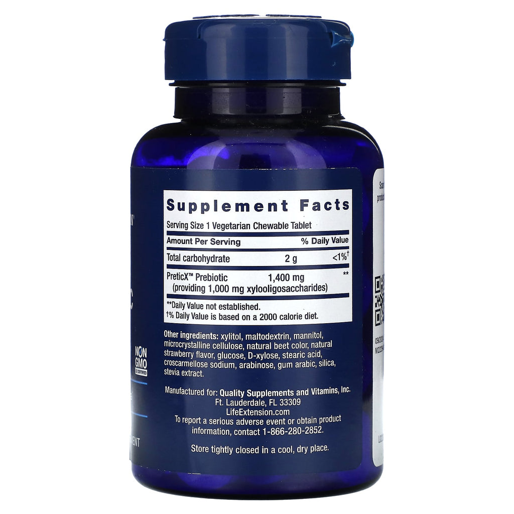 Life Extension, Florassist Prebiotic Chewable, Natural Strawberry, 60 Vegetarian Chewable Tablets (1,400 mg per Tablet)