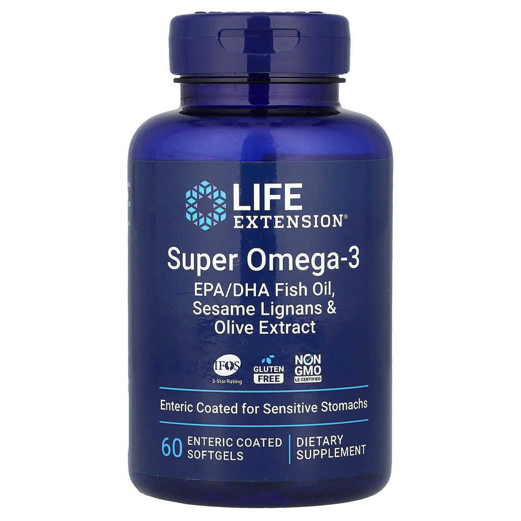 Life Extension, Super Omega-3, EPA/DHA Fish Oil, Sesame Lignans & Olive Extract, 60 Enteric Coated Softgels