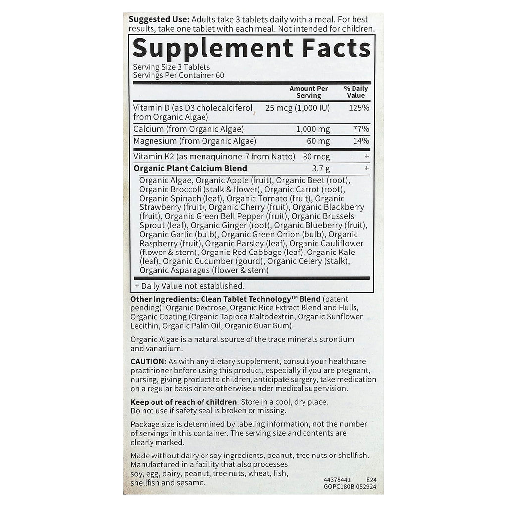 Garden of Life, Organics, Organic Plant Calcium, 180 Vegan Tablets