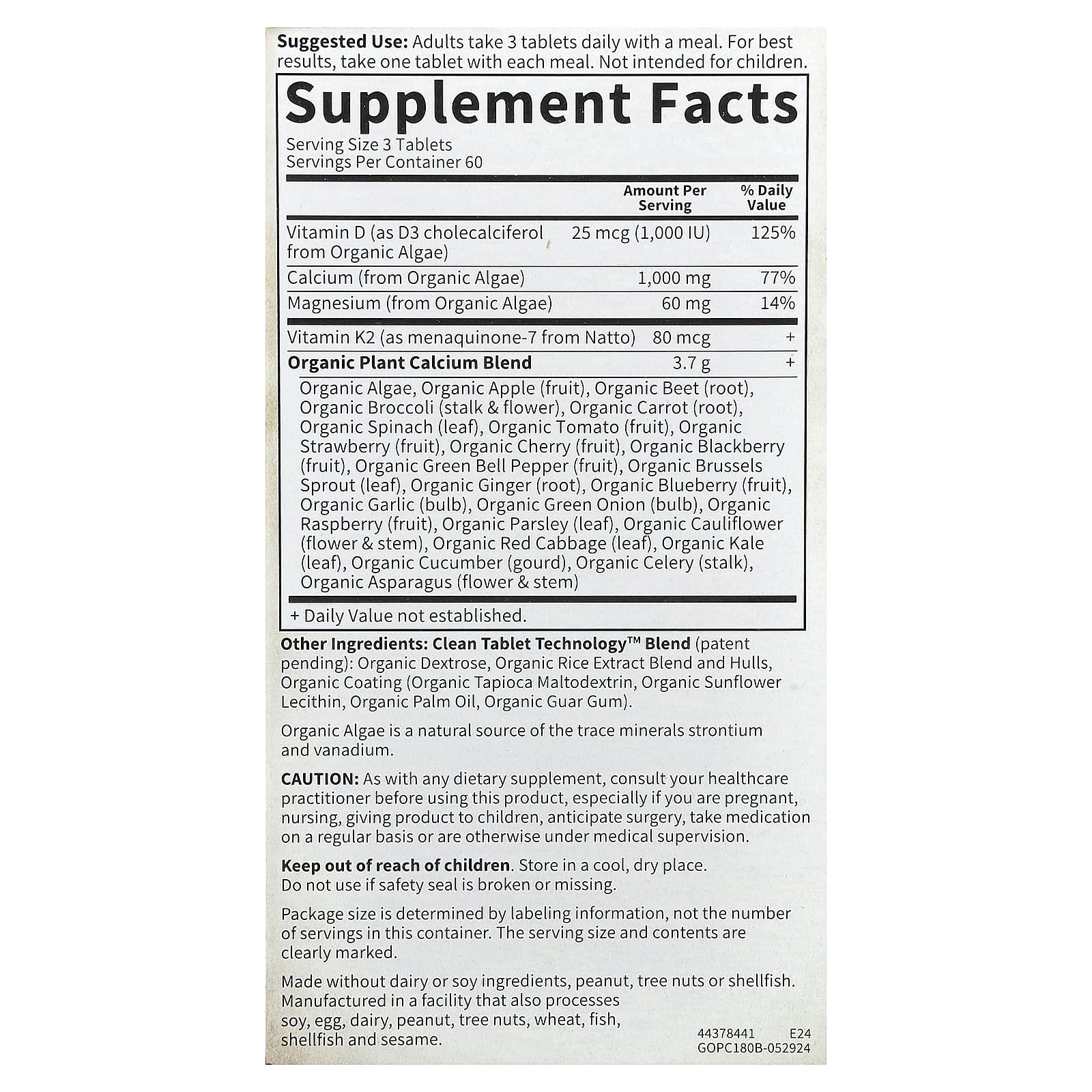 Garden of Life, Organics, Organic Plant Calcium, 180 Vegan Tablets