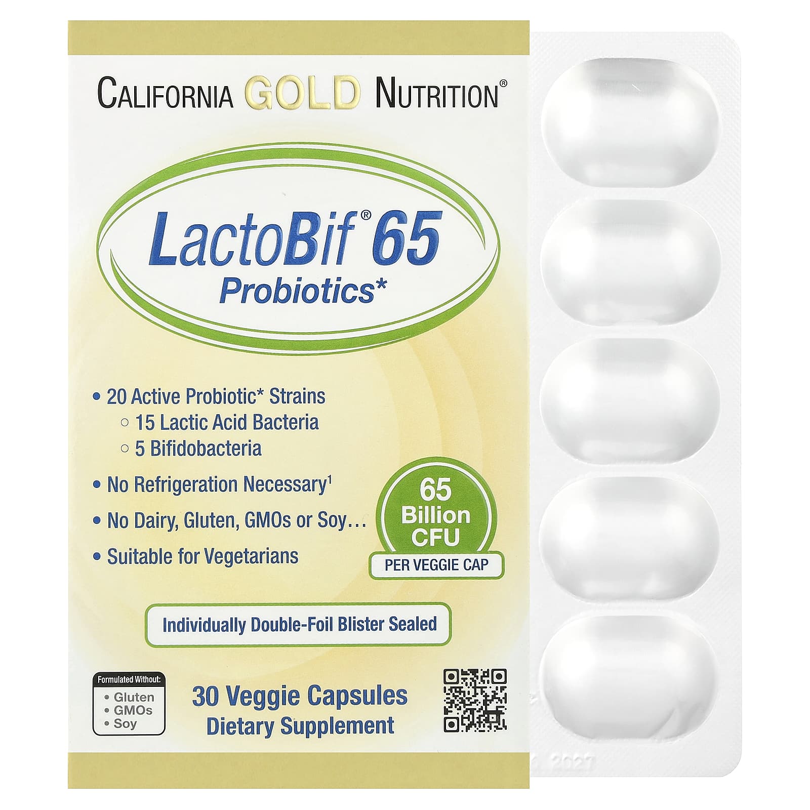California Gold Nutrition, LactoBif® 65 Probiotics, 30 Veggie Capsules