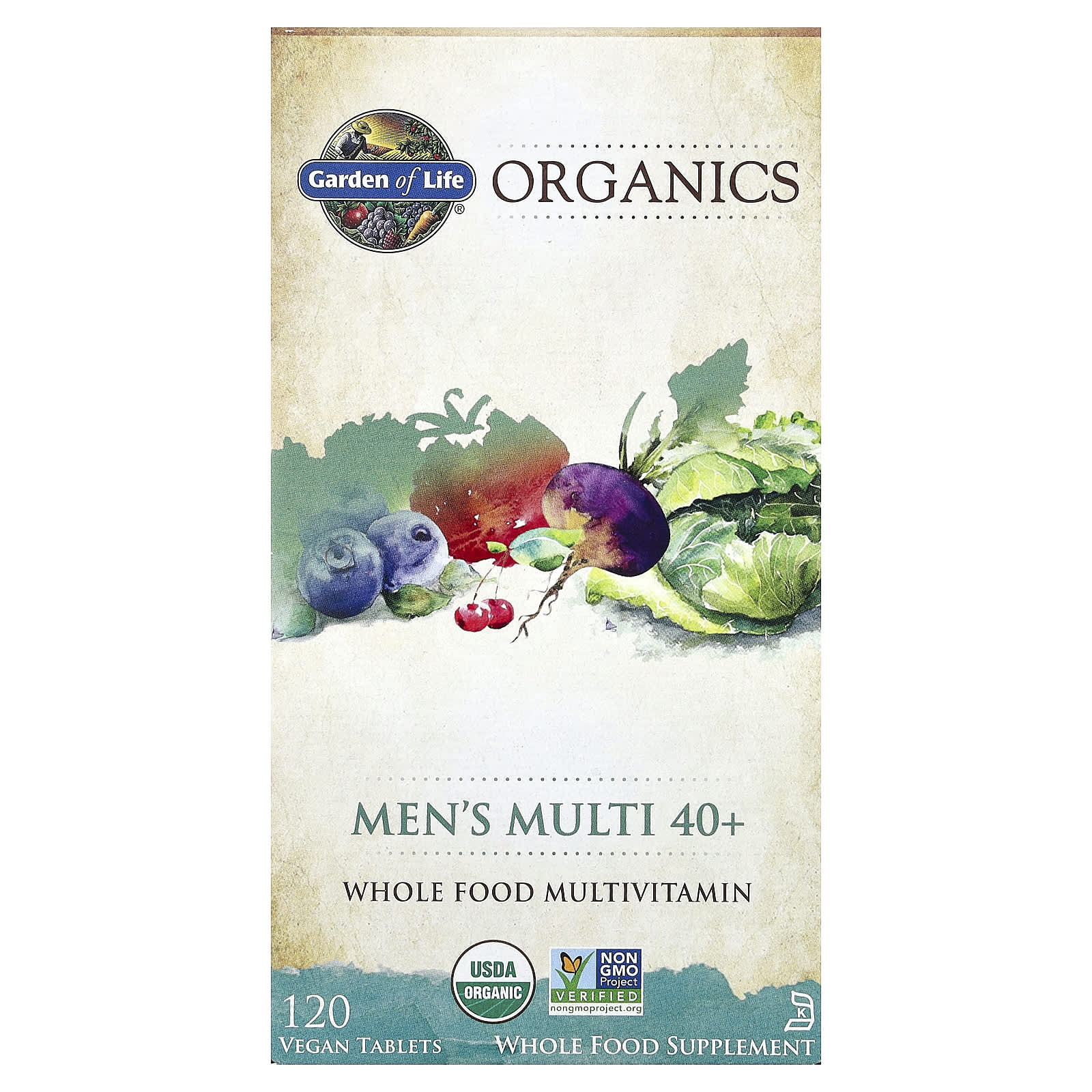 Garden of Life, Organics, Men's Multi 40+, 120 Vegan Tablets