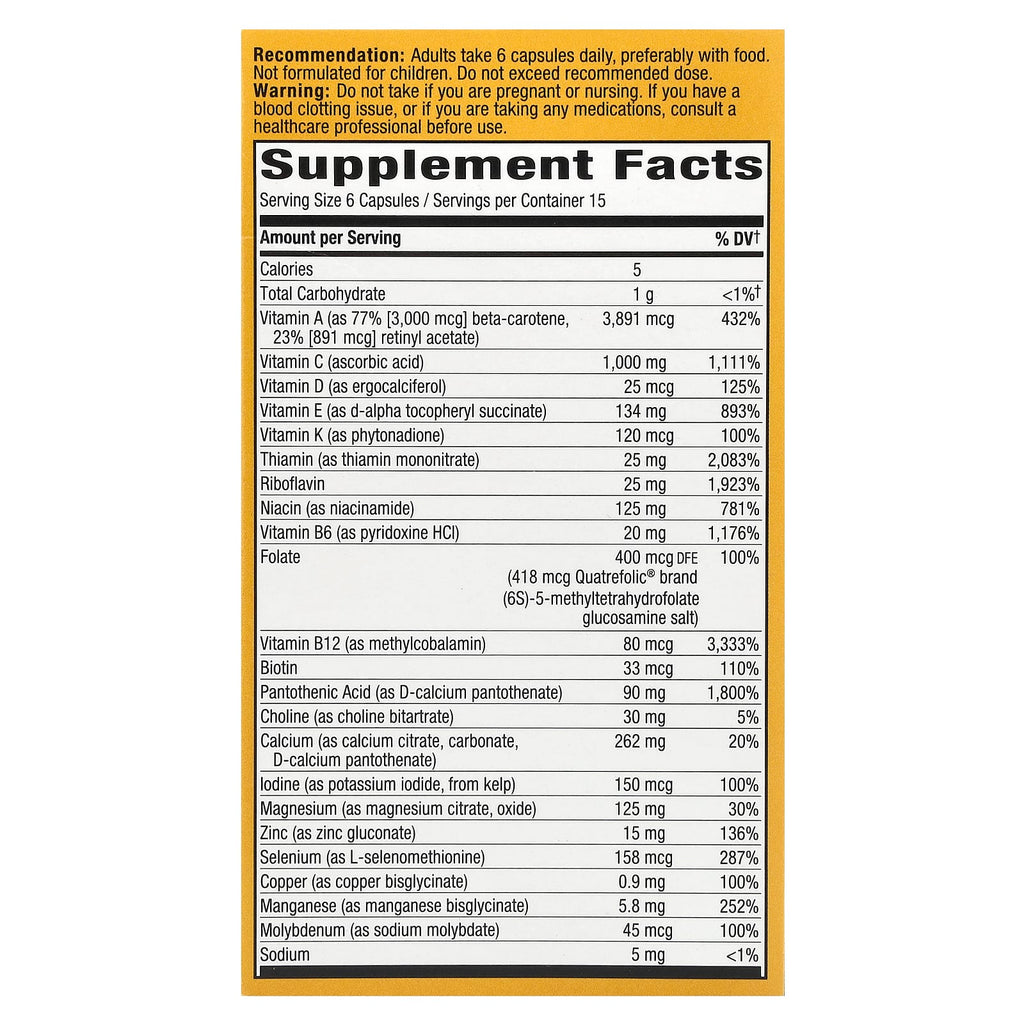 Nature's Way, Alive!® Max6 Potency, Adult Complete Multivitamin, No Added Iron, 90 Capsules