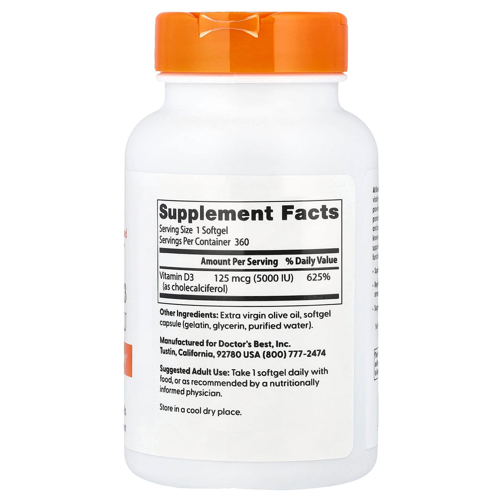 Doctor's Best, Vitamin D3, 125 mcg (5,000 IU), 360 Softgels