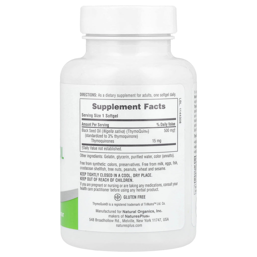 NaturesPlus, Pro ThymoQuin®, Black Seed Oil 500, 60 Softgels (500 mg per Softgel)