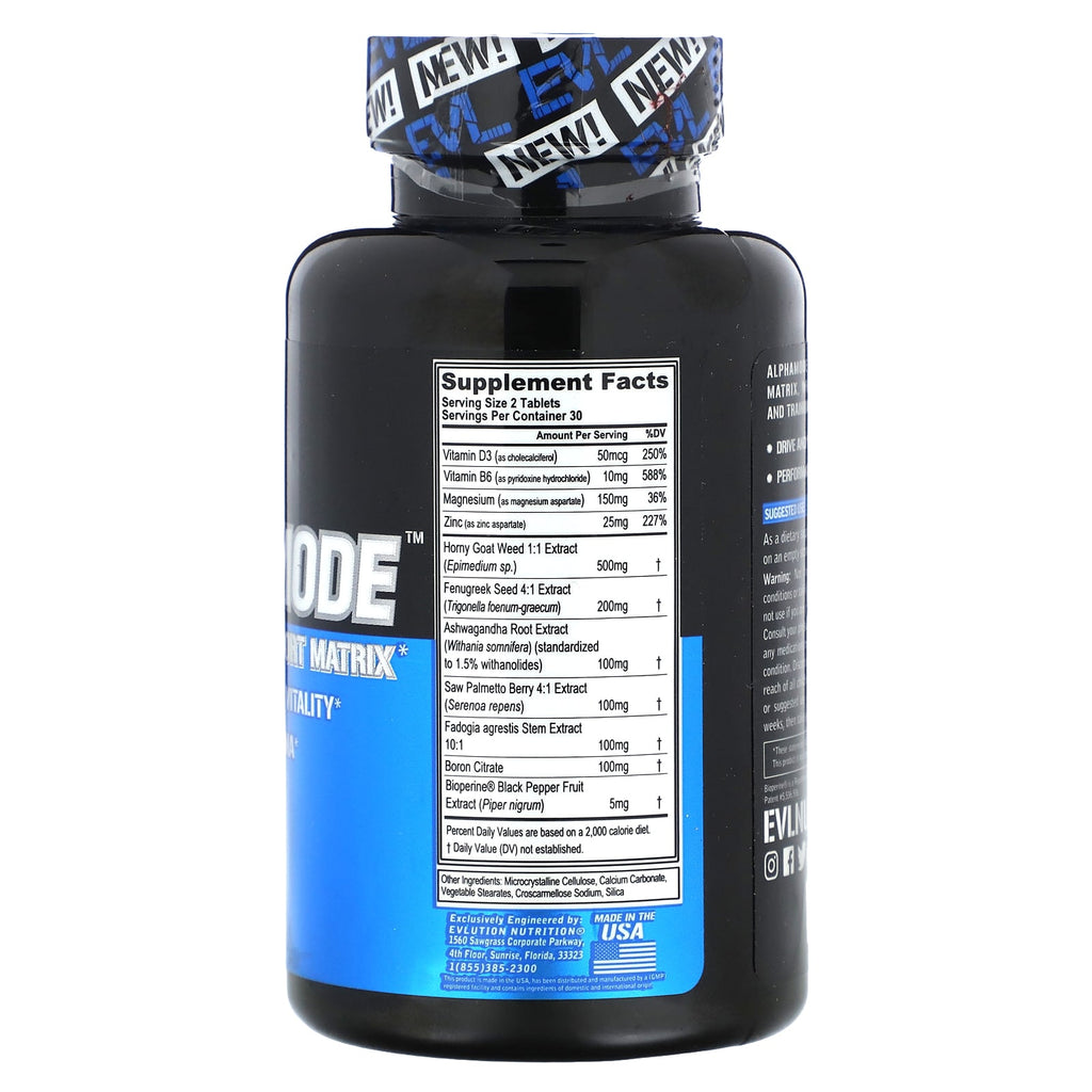 EVLution Nutrition, Alphamode, Testosterone Support Matrix, 60 Tablets