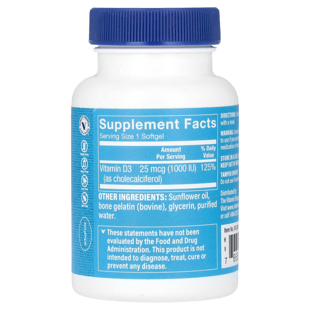 The Vitamin Shoppe, Vitamin D3, 25 mcg (1,000 IU), 200 Softgels