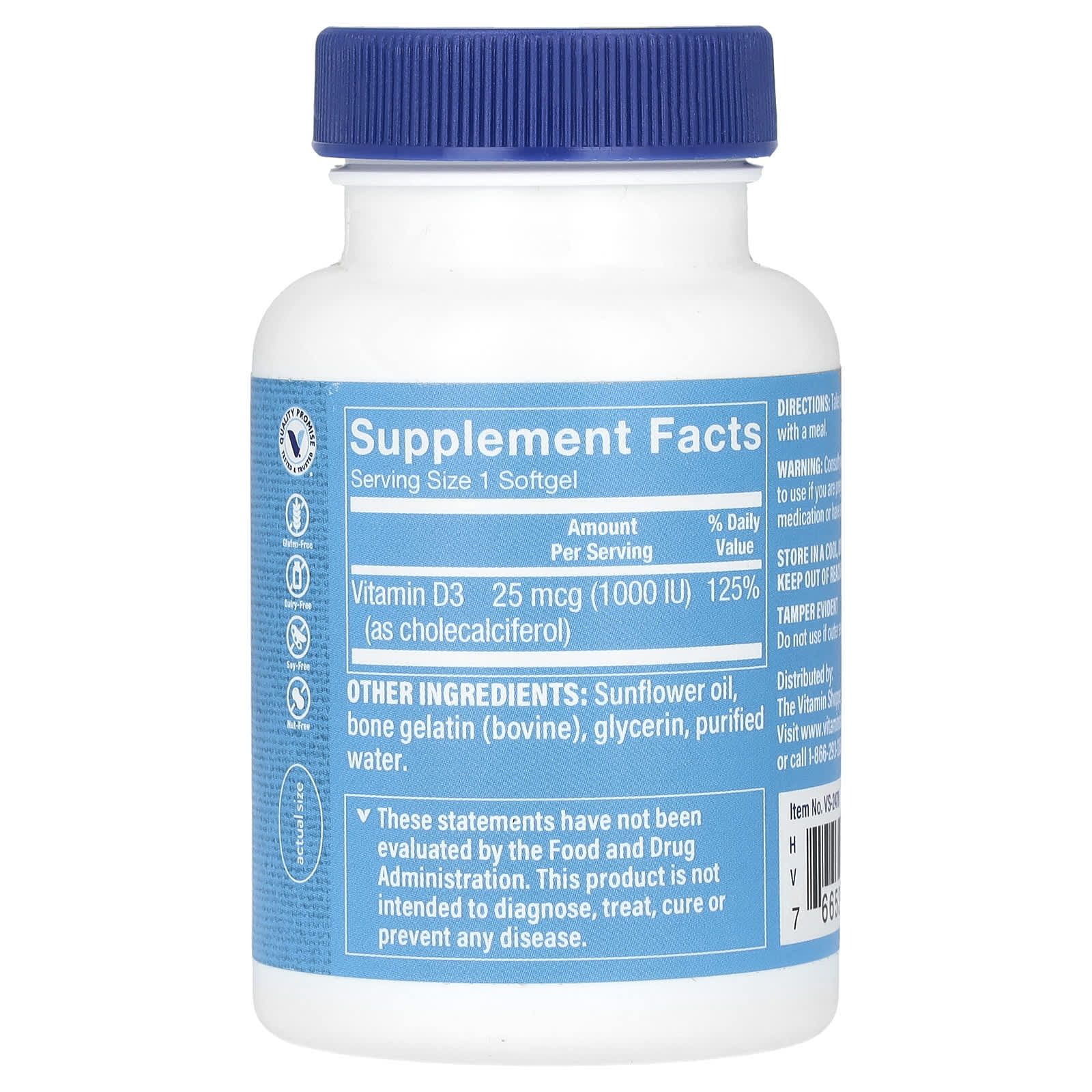 The Vitamin Shoppe, Vitamin D3, 25 mcg (1,000 IU), 200 Softgels