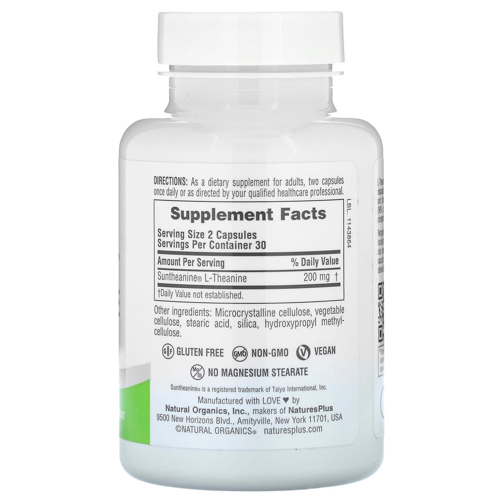 NaturesPlus, Pro, Suntheanine L-Theanine 200, 60 Capsules (100 mg per Capsule)
