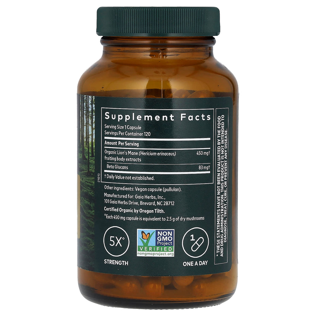 Gaia Herbs, Lion's Mane Mushroom, 120 Vegan Capsules