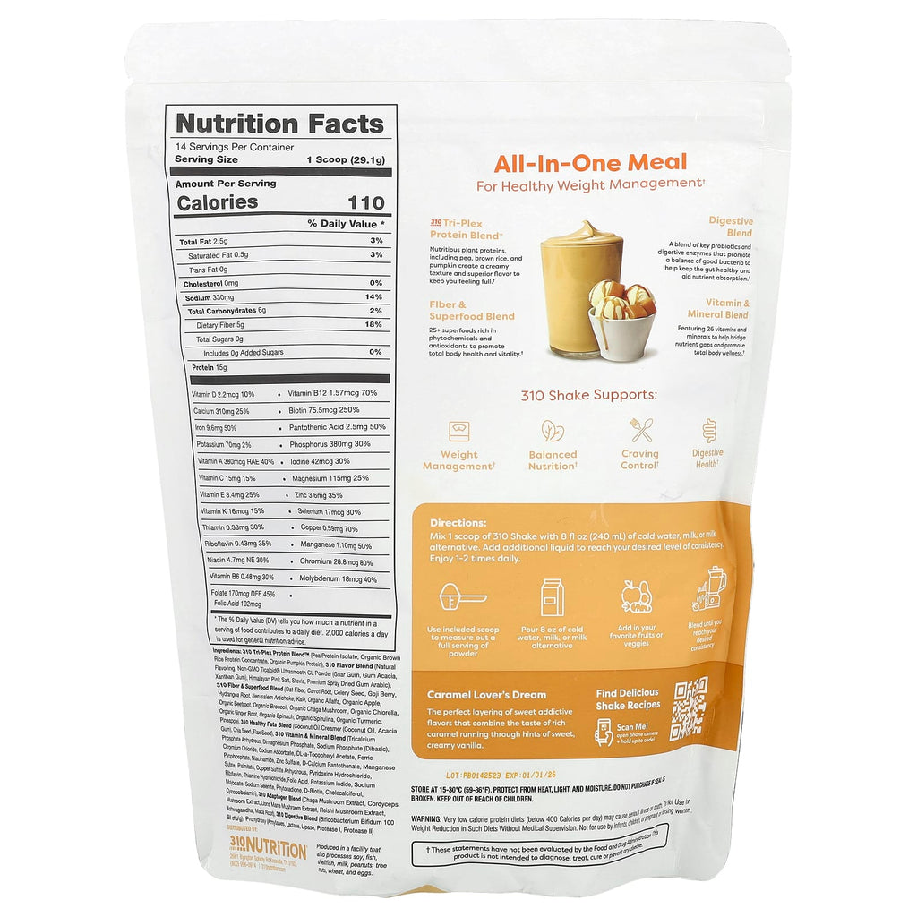 310 Nutrition, All-In-One Meal Shake, Caramel Sundae , 14.4 oz (407.4 g)
