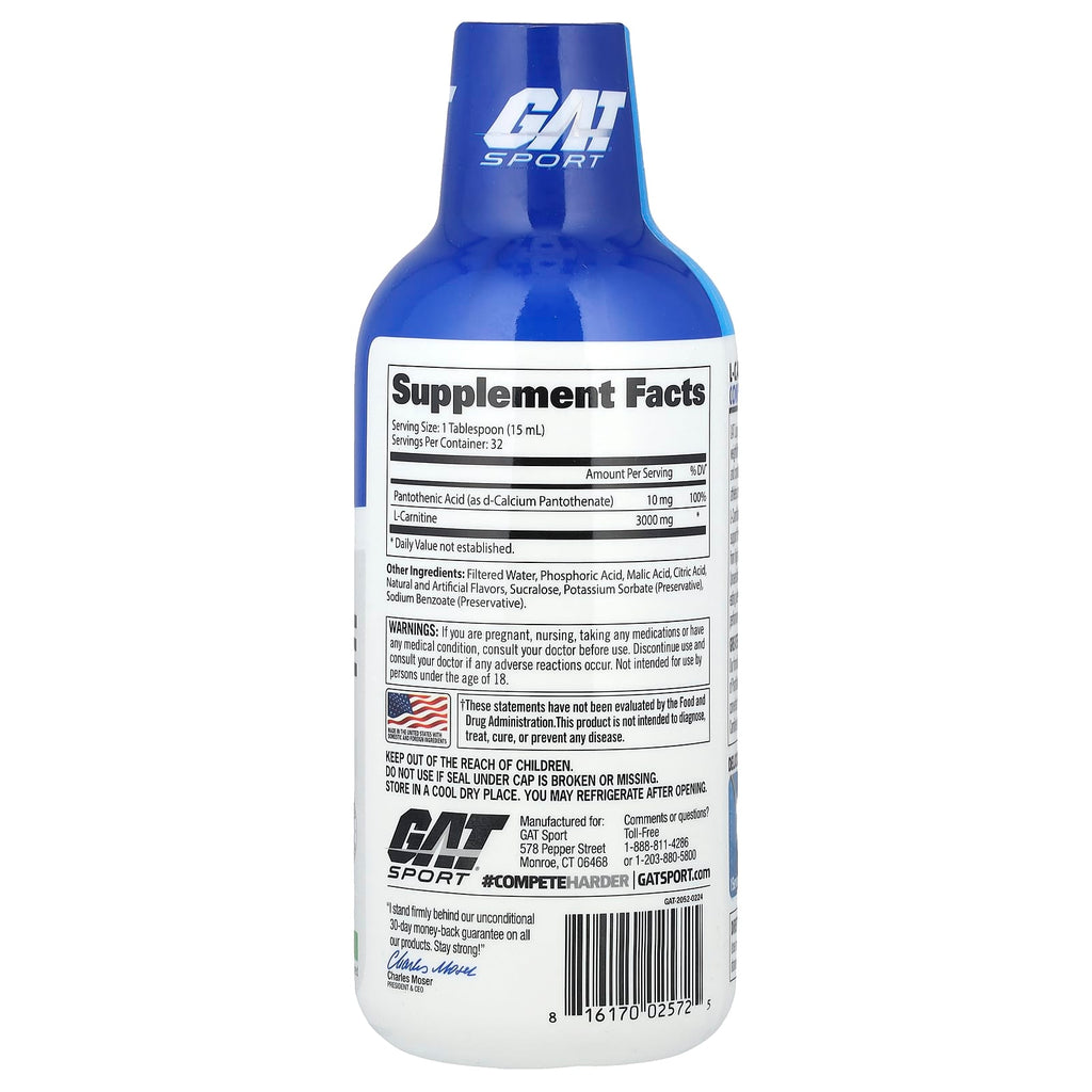 GAT, Sport, L-Carnitine, Green Apple, 3,000 mg, 16 oz (473 ml)
