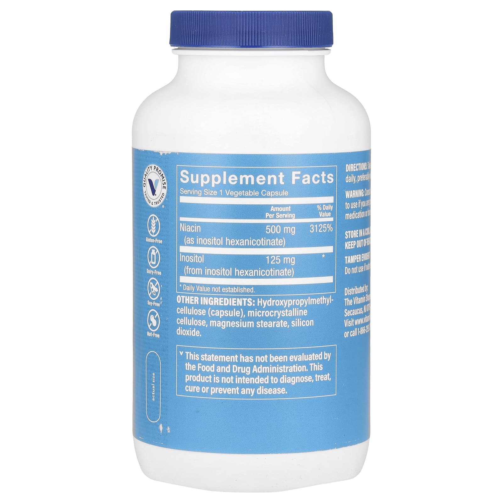 The Vitamin Shoppe, No-Flush Niacin, 500 mg, 300 Vegetable Capsules