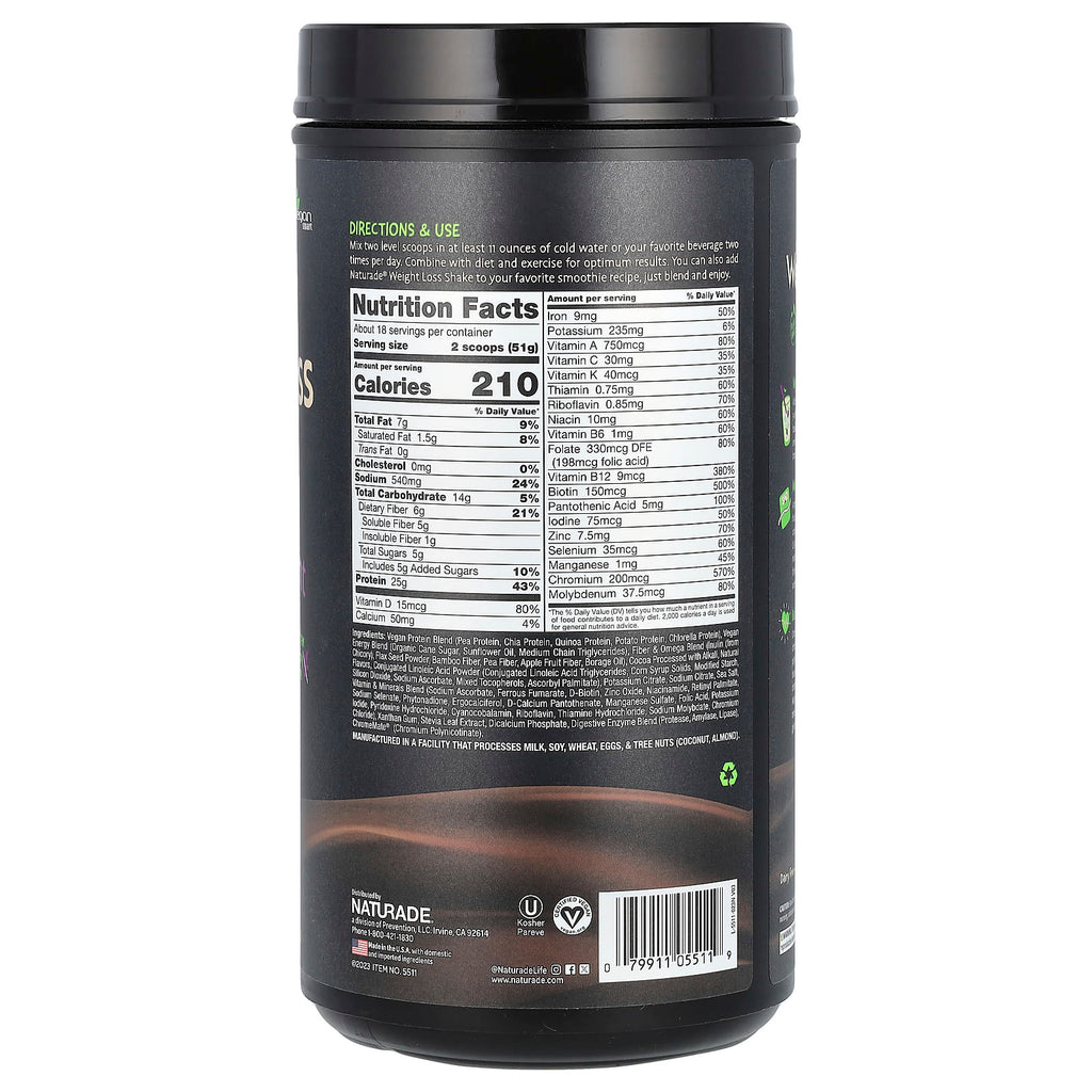 Naturade, Weight Loss Shake, Plant Based Meal Replacement, Chocolate Fudge, 2.02 lb (918 g)