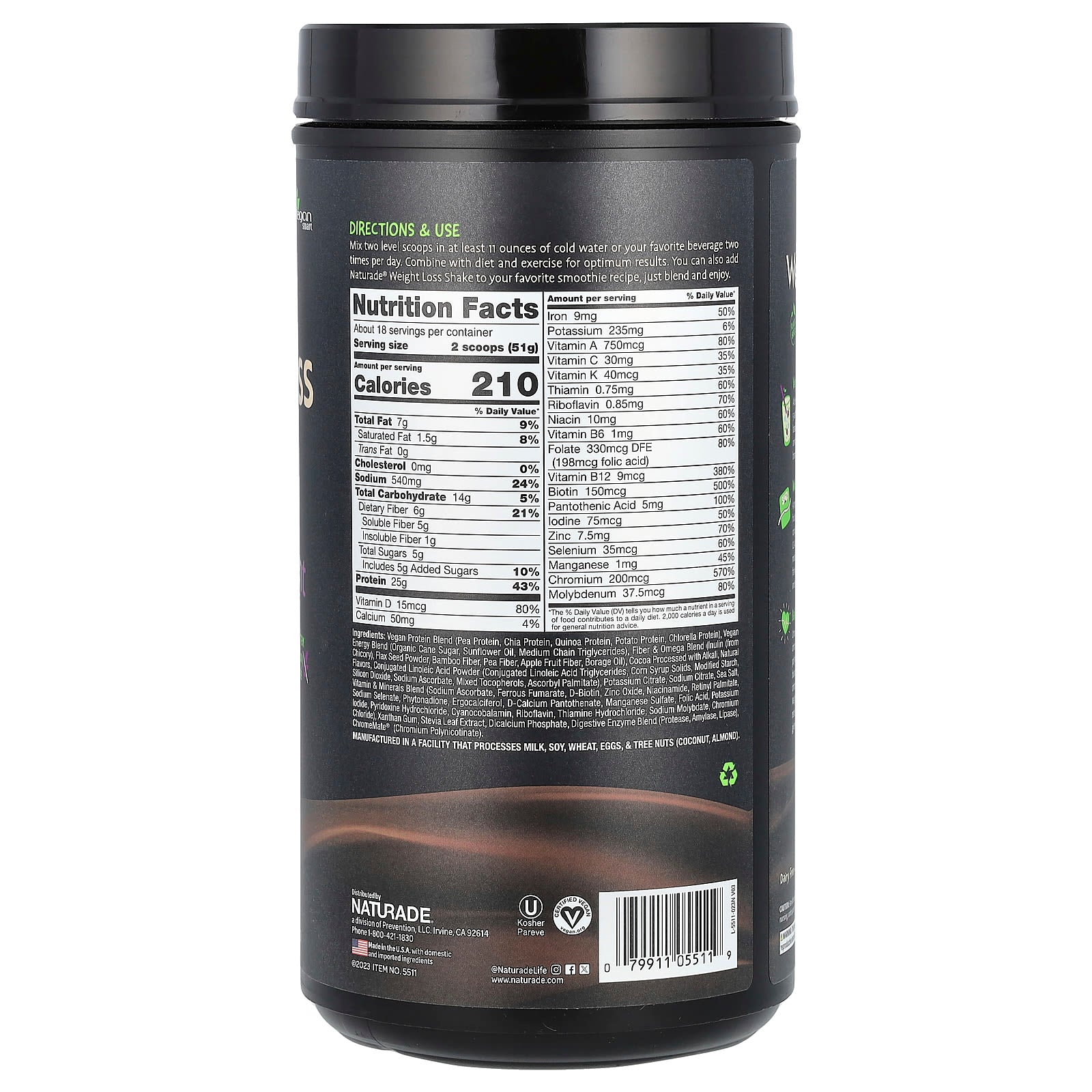 Naturade, Weight Loss Shake, Plant Based Meal Replacement, Chocolate Fudge, 2.02 lb (918 g)