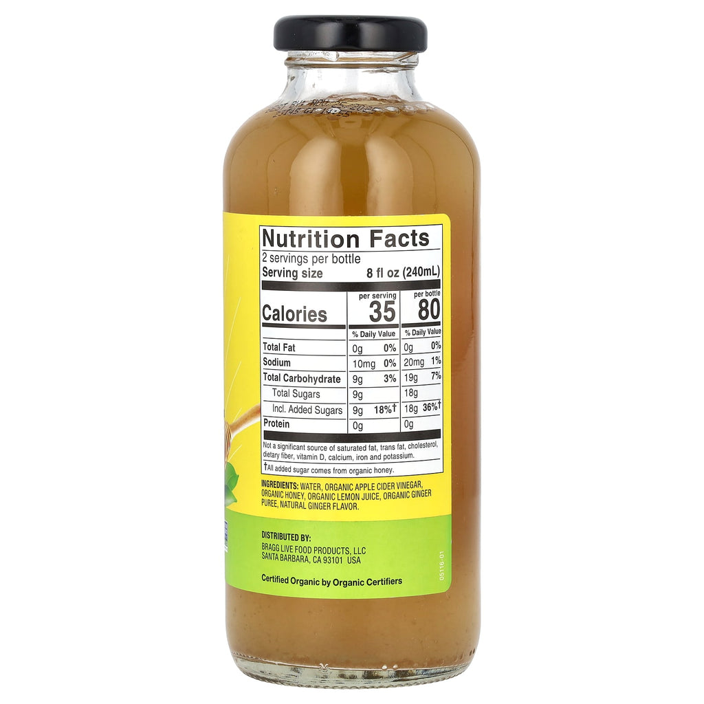 Bragg, Organic Apple Cider Vinegar Refreshers, Prebiotic, Ginger Lemon Honey, 16 fl oz (473 ml)