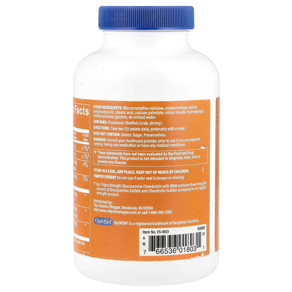 The Vitamin Shoppe, Triple Strength Glucosamine Chondroitin With MSM, 120 Tablets