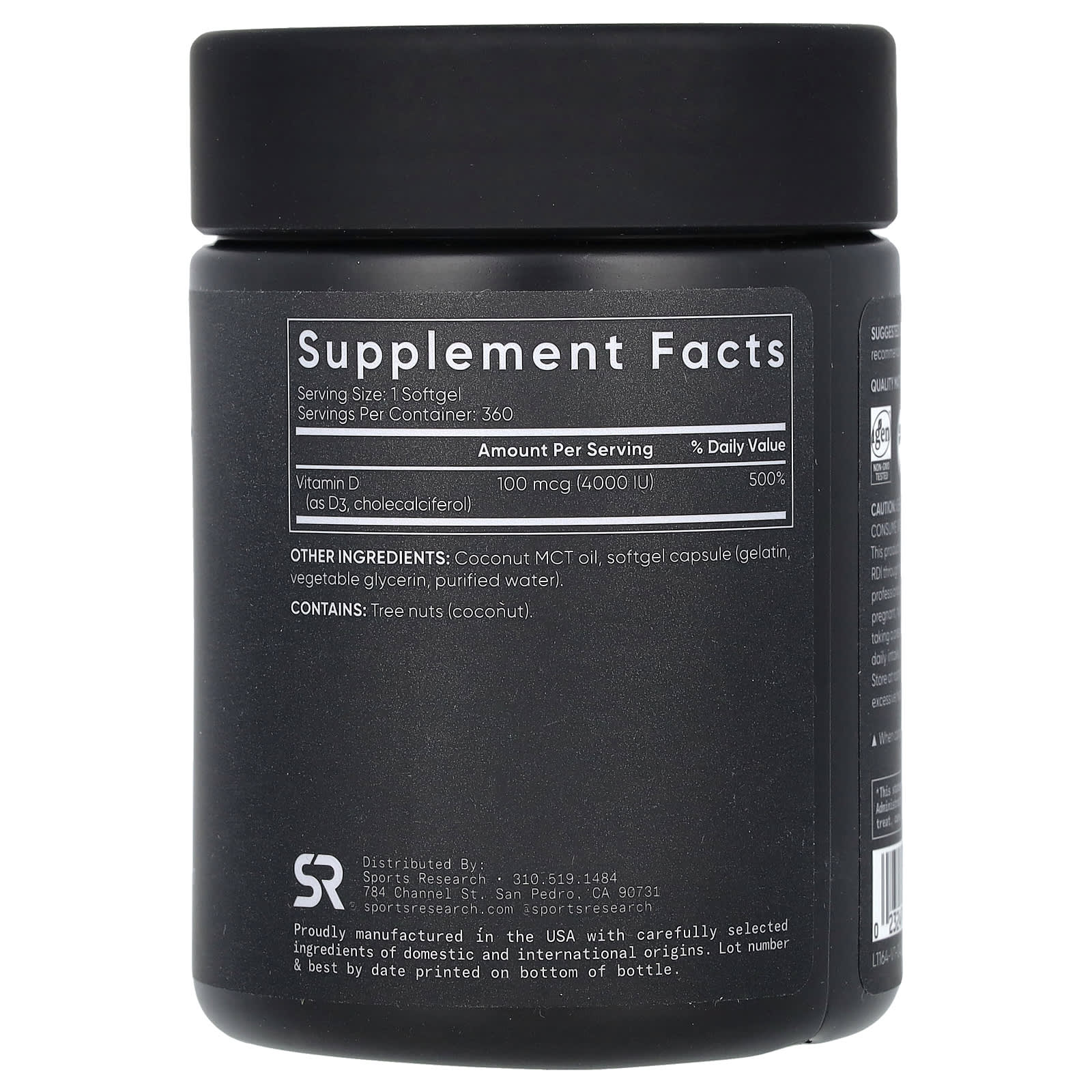 Sports Research, Vitamin D3, 100 mcg (4,000 IU), 360 Softgels