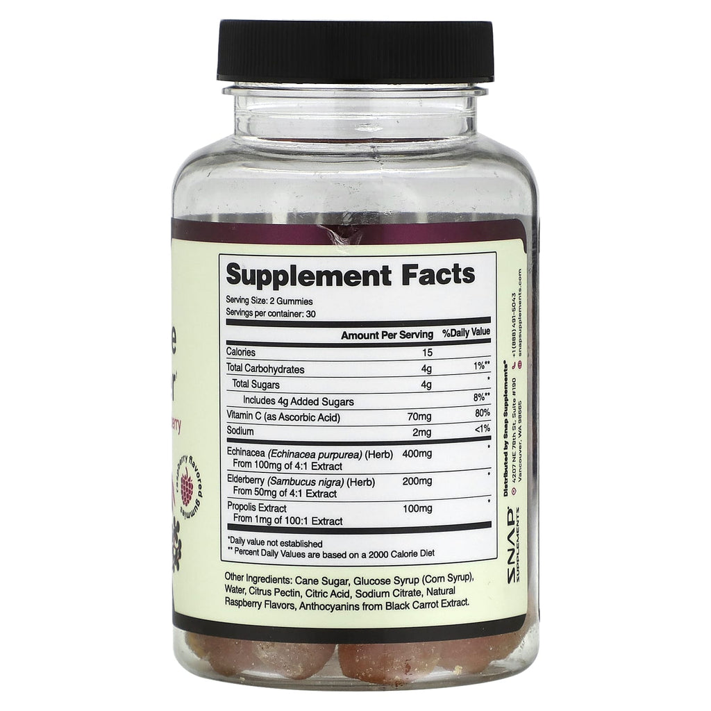 Snap Supplements, Immune Booster Gummies, Raspberry, 60 Gummies