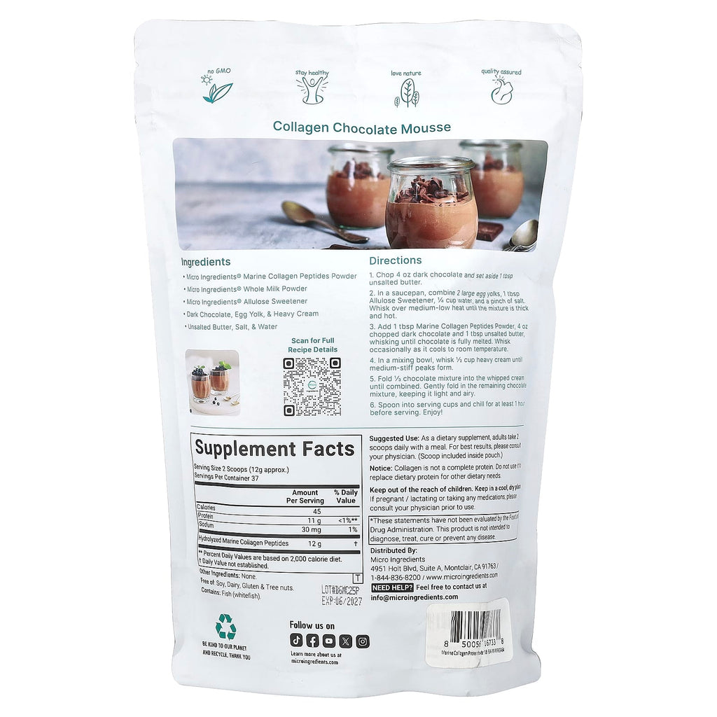 Micro Ingredients, Marine Collagen, Unflavored, 1 lb (454 g)