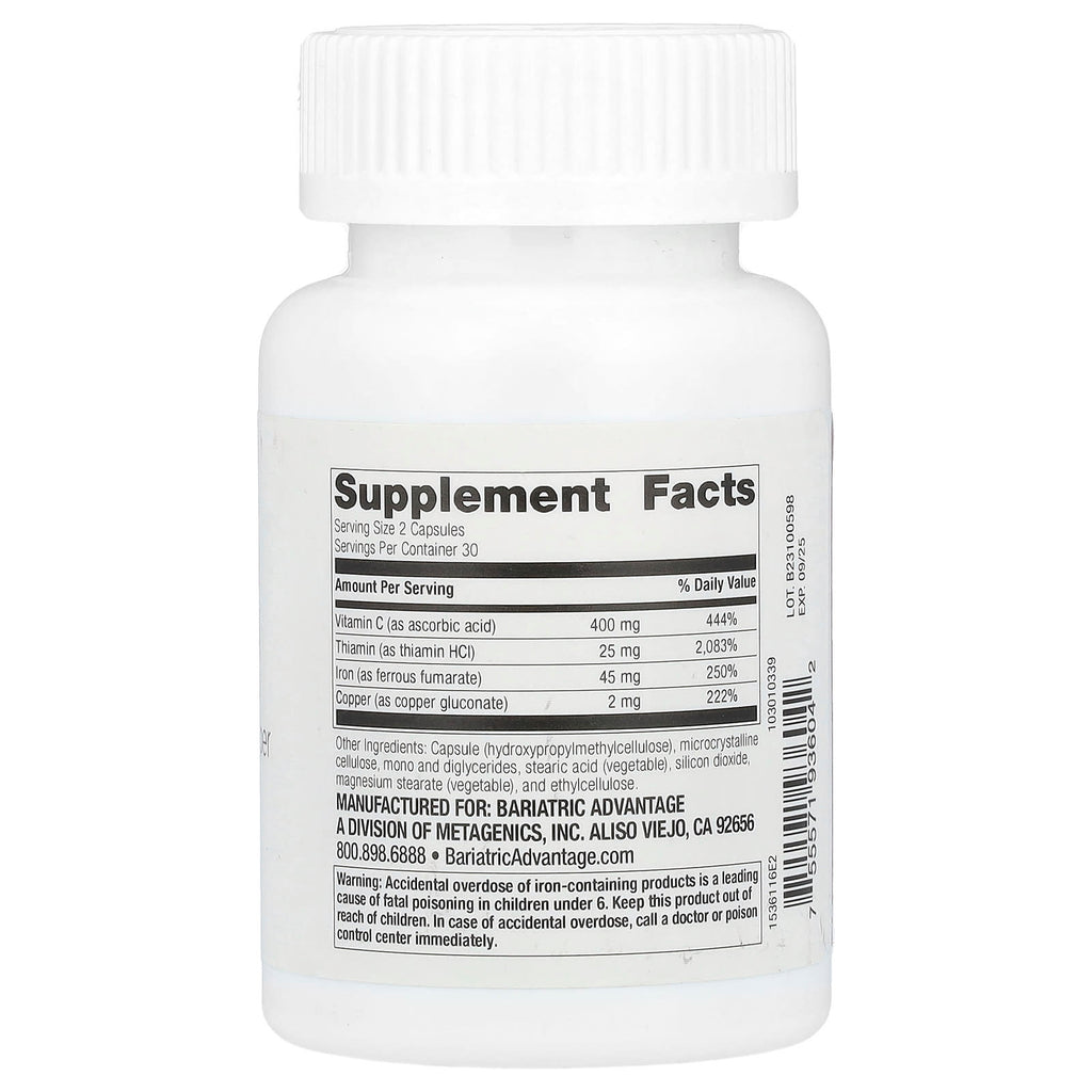 Bariatric Advantage, Iron with Vitamin C, Thiamin, and Copper, 60 Capsules
