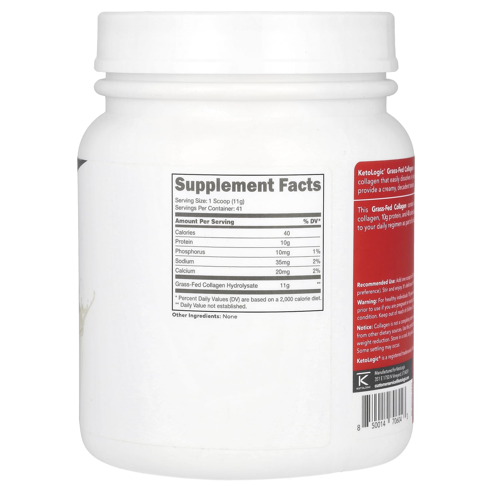 KetoLogic, Collagen, Unflavored, 16.2 oz (454 g)