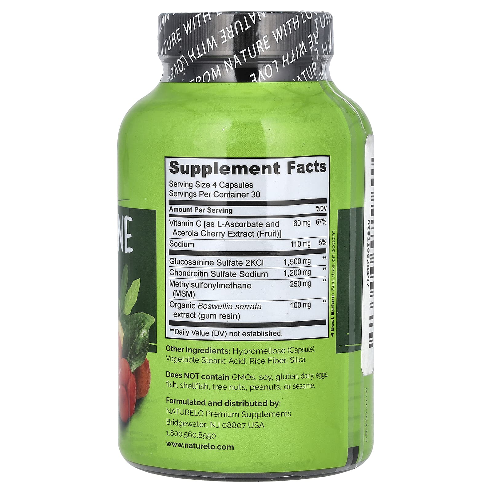 NATURELO, Glucosamine Chondroitin & MSM With Boswellia & Vitamin C, 120 Capsules