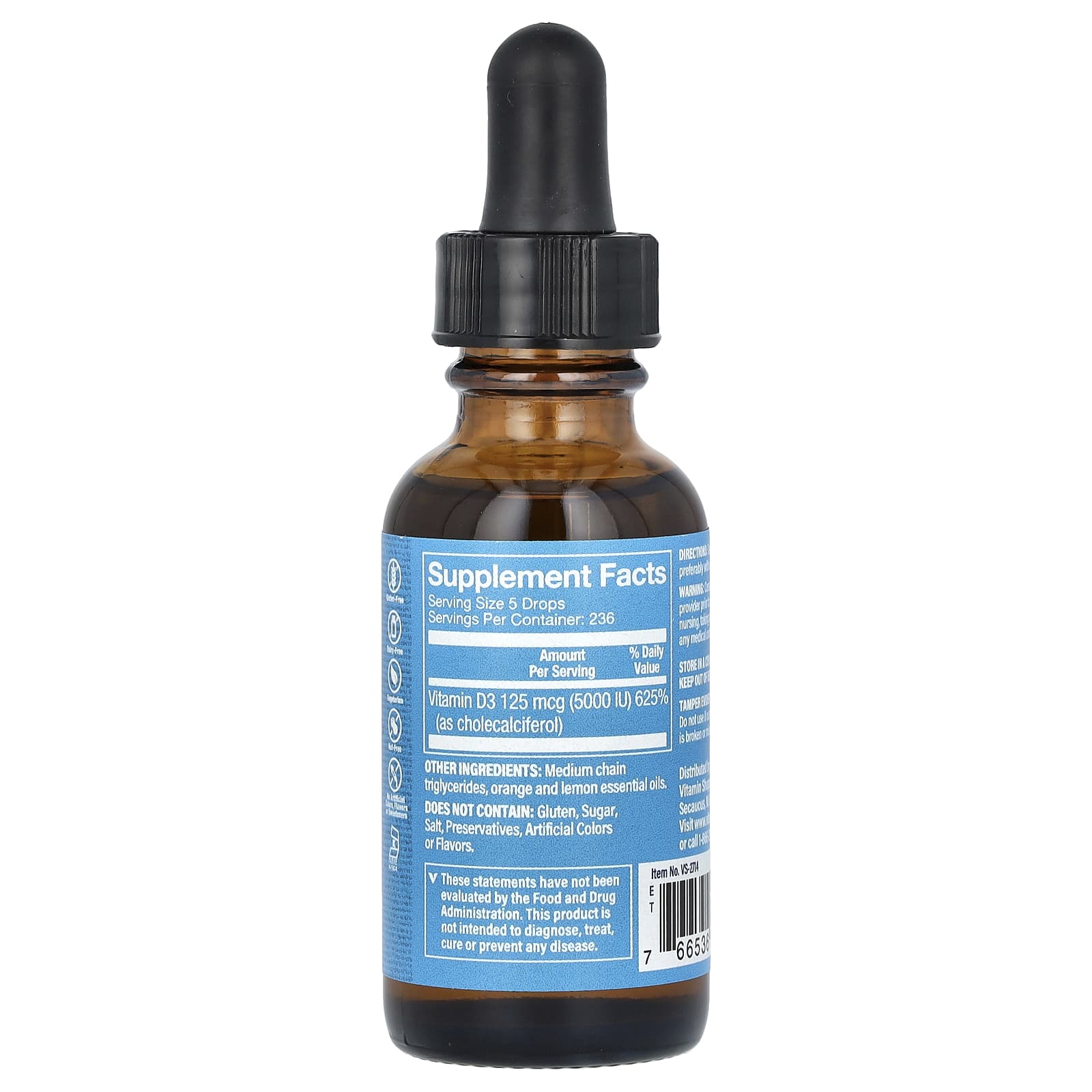 The Vitamin Shoppe, Liquid Vitamin D3, Citrus, 125 mcg (5,000 IU), 1 fl oz (30 ml)