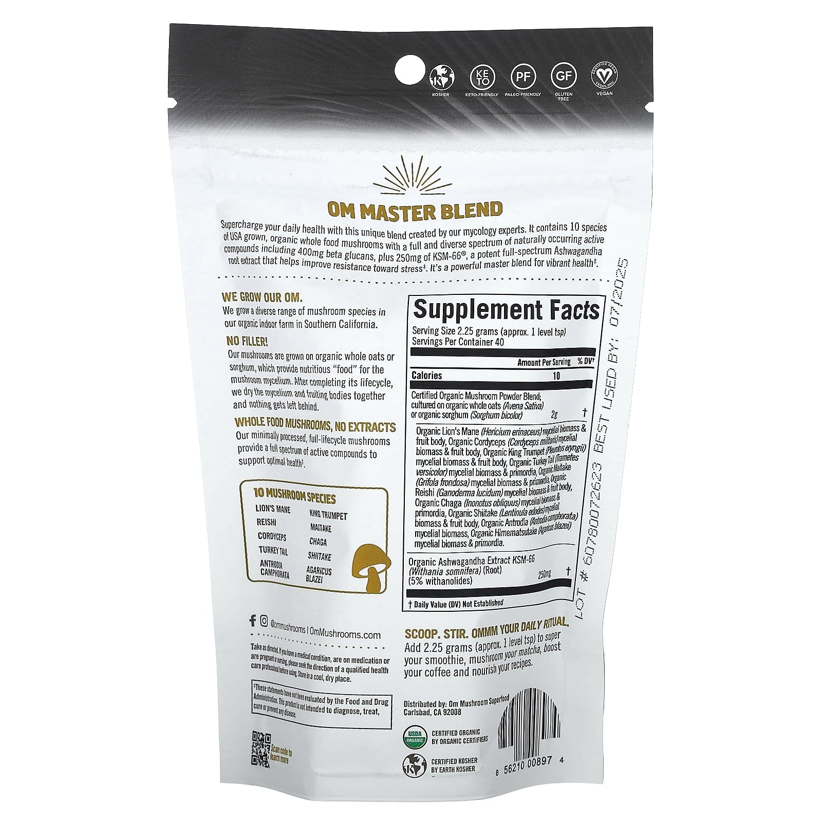 Om Mushrooms, Master Blend, Certified Organic Mushroom Powder + Botanicals, 3.17 oz (90 g)