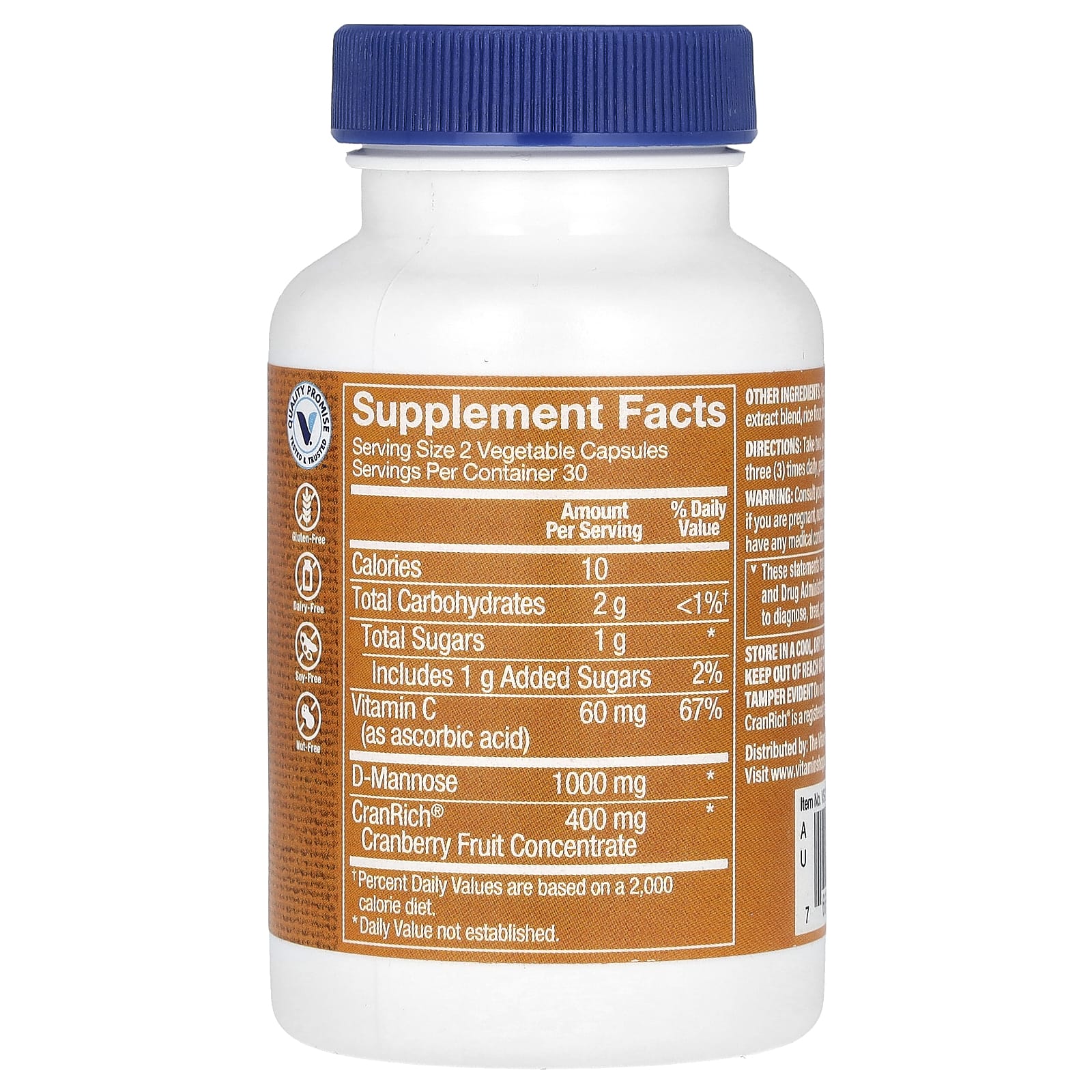 The Vitamin Shoppe, Cranberry With D-Mannose, 60 Vegetable Capsules