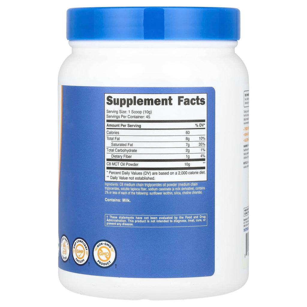 Nutricost, C8 MCT Oil Powder, Unflavored, 1 lb (454 g)