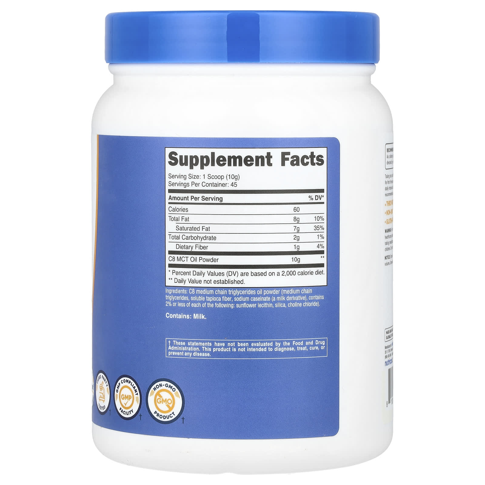 Nutricost, C8 MCT Oil Powder, Unflavored, 1 lb (454 g)
