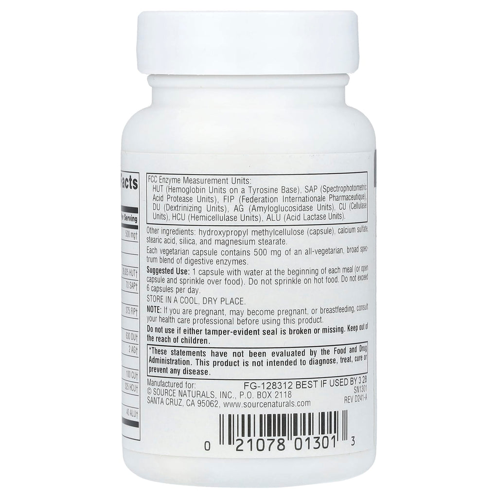 Source Naturals, Daily Essential Enzymes®, 500 mg, 60 Vegetarian Capsules
