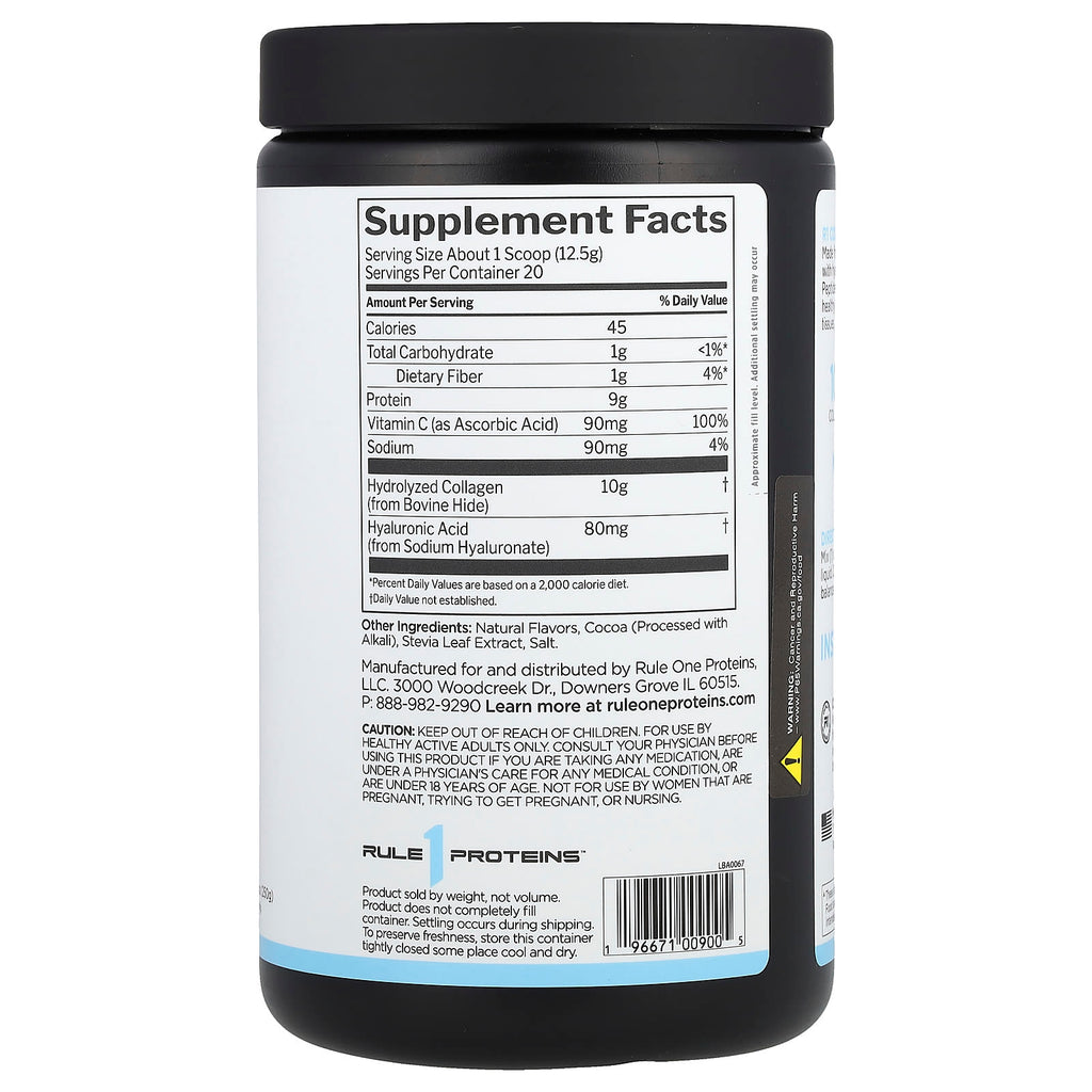 Rule One Proteins, Collagen Peptides + Vitamin C and Hyaluronic Acid, Chocolate Fudge, 8.82 oz (250 g)