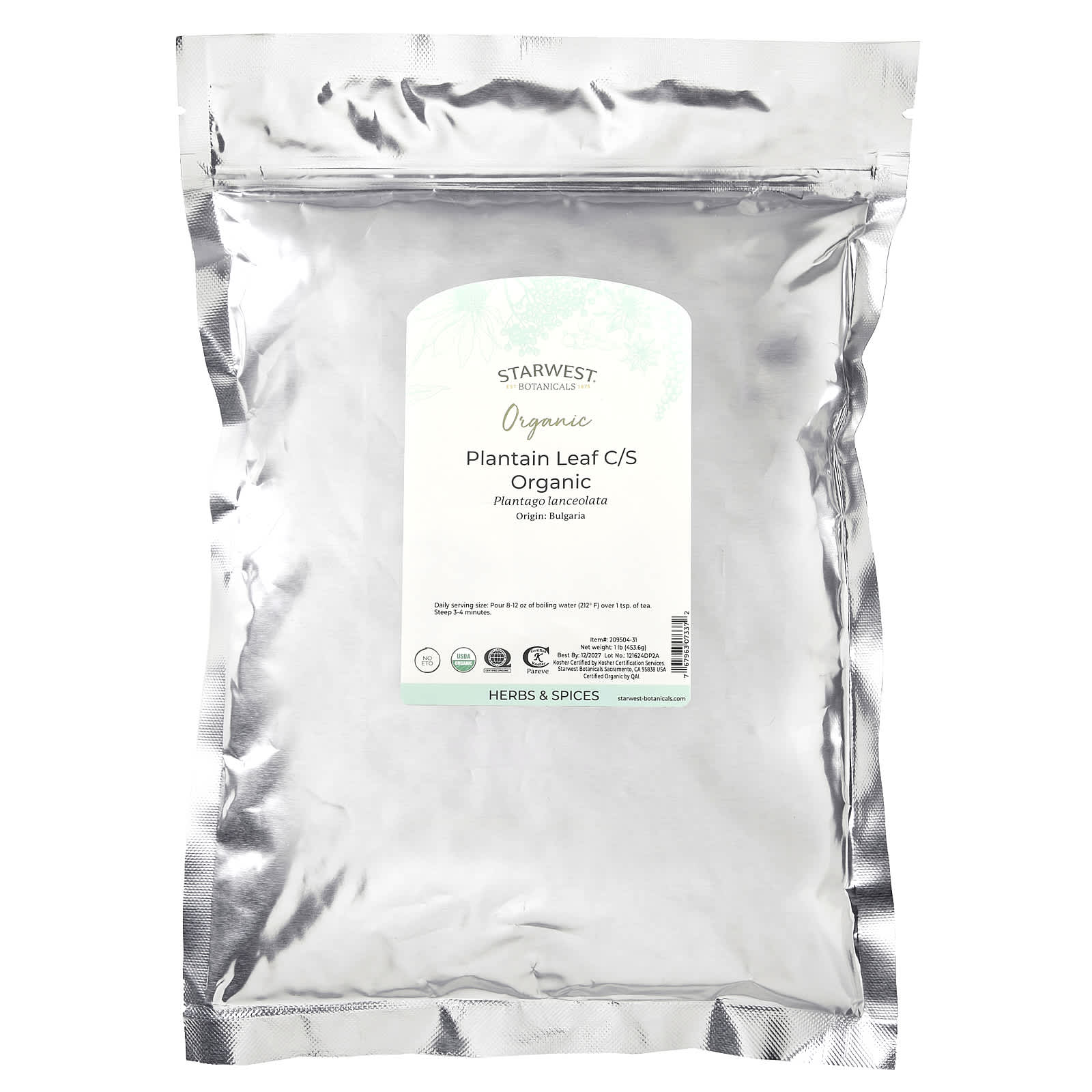 Starwest Botanicals, Organic Plantain Leaf C/S, 1 lb (453.6 g)
